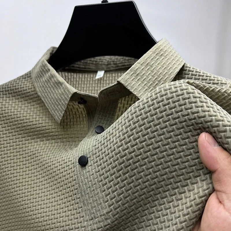 2023 Summer Ice Silk Polo Shirts Breathable Solid Stretch Green Casual Breath Short Sleeve Golf Wear Male Tee Tops High Quality