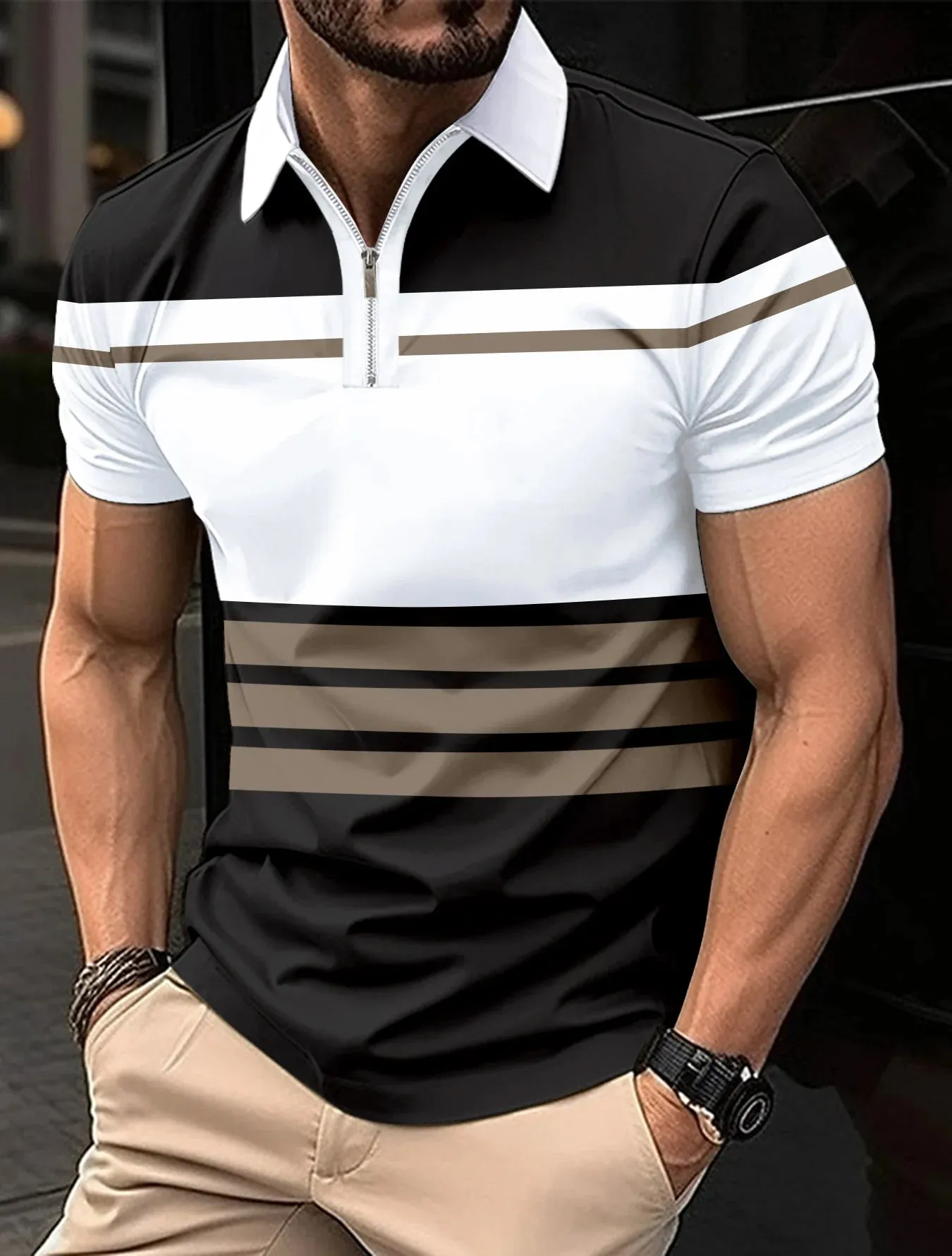 2024 summer new casual lapel men's Polo shirt short sleeve casual business fashion shirt Polo shirt men's clothing