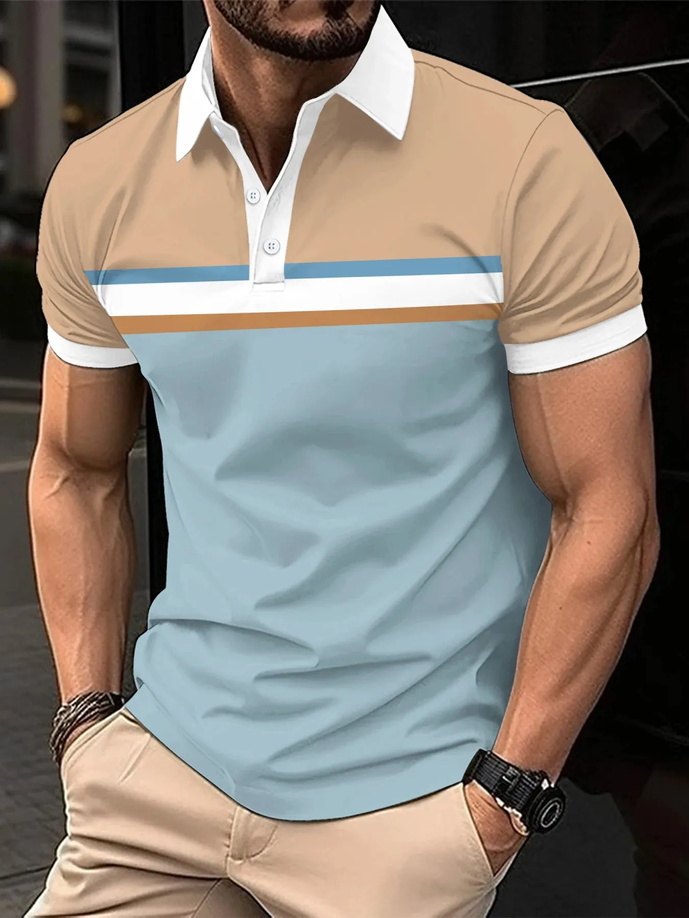 2024 summer new casual lapel men's Polo shirt short sleeve casual business fashion shirt Polo shirt men's clothing