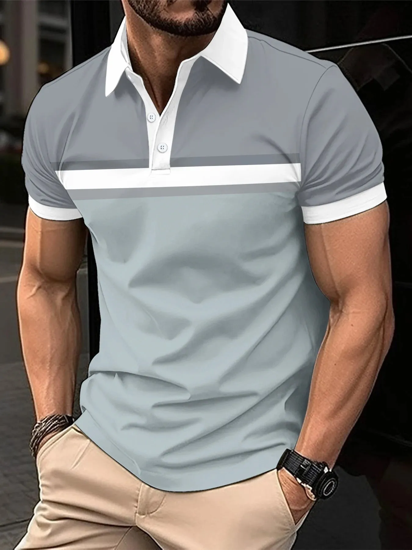 2024 summer new casual lapel men's Polo shirt short sleeve casual business fashion shirt Polo shirt men's clothing