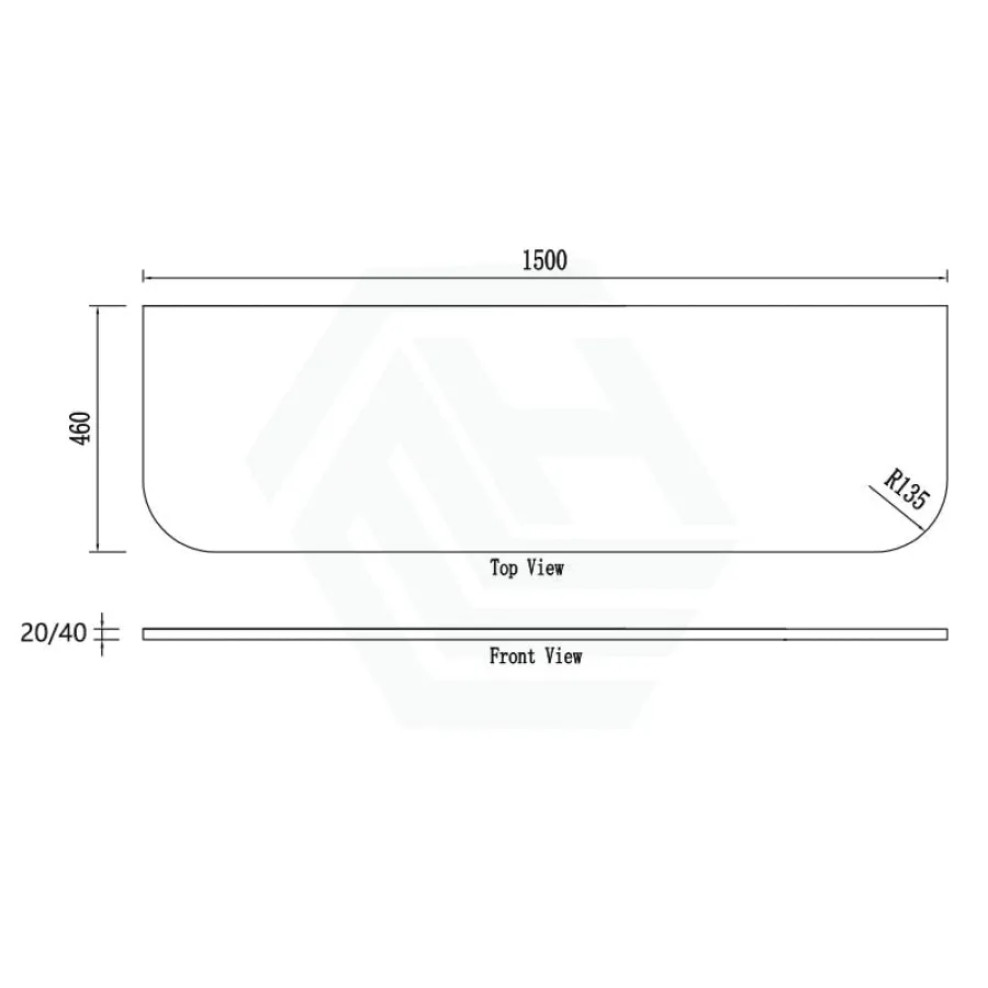 20mm Curved Edge Stone Top for Above Counter Basin Gloss Silk White 600-1800mm