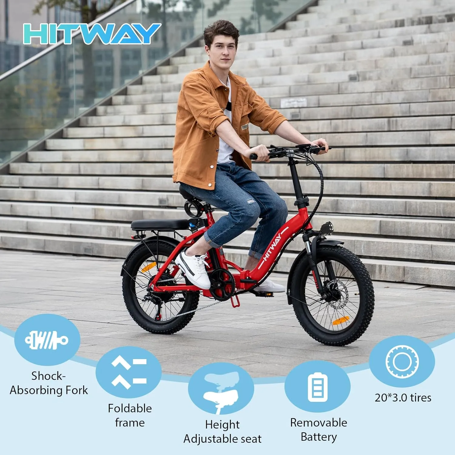 20" Fat Tire Electric Bike, 750W, 20MPH, Folding, 48V/14Ah Battery, All-Terrain