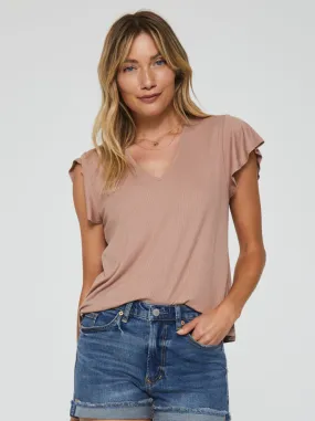 AL Flutter Sleeve Top-Clay