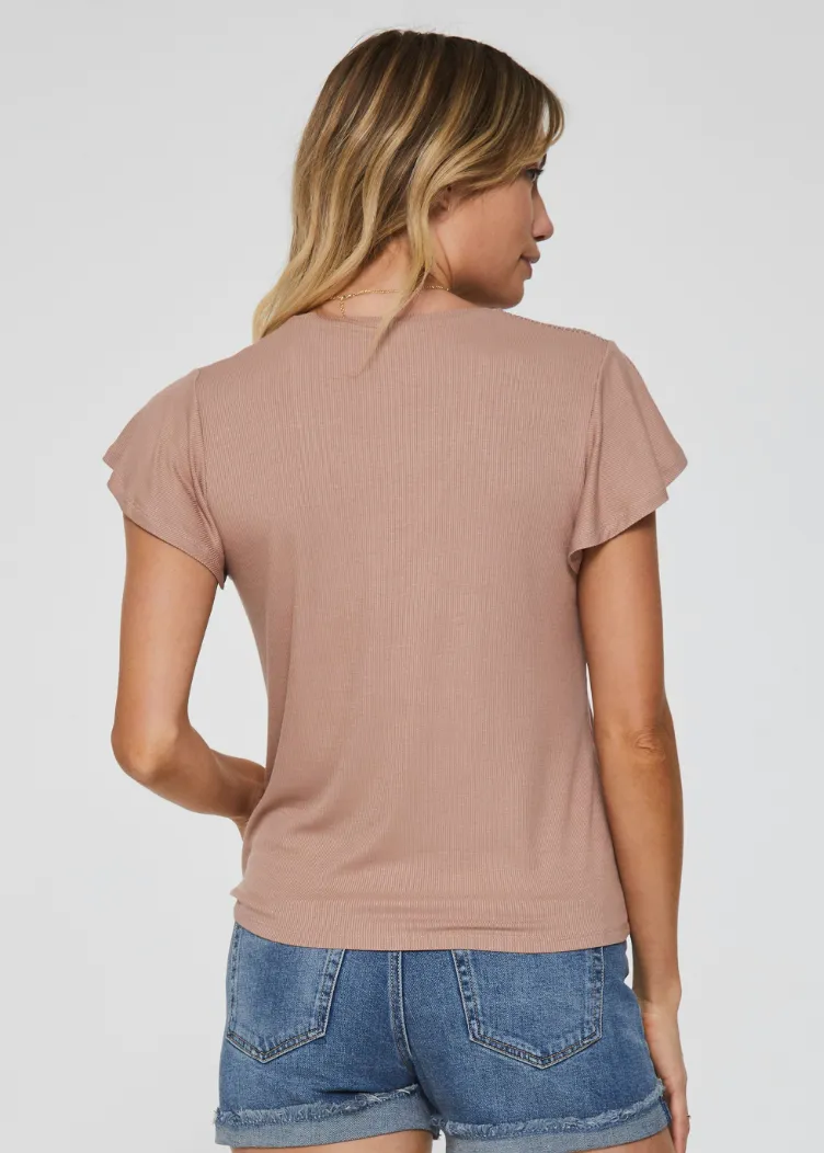 AL Flutter Sleeve Top-Clay