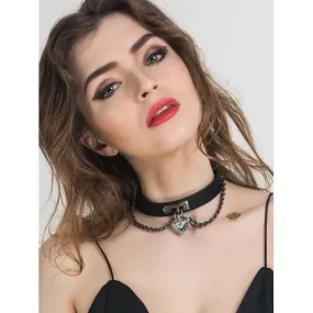 Black Hanging Chain And Crystal Heart Choker Necklace