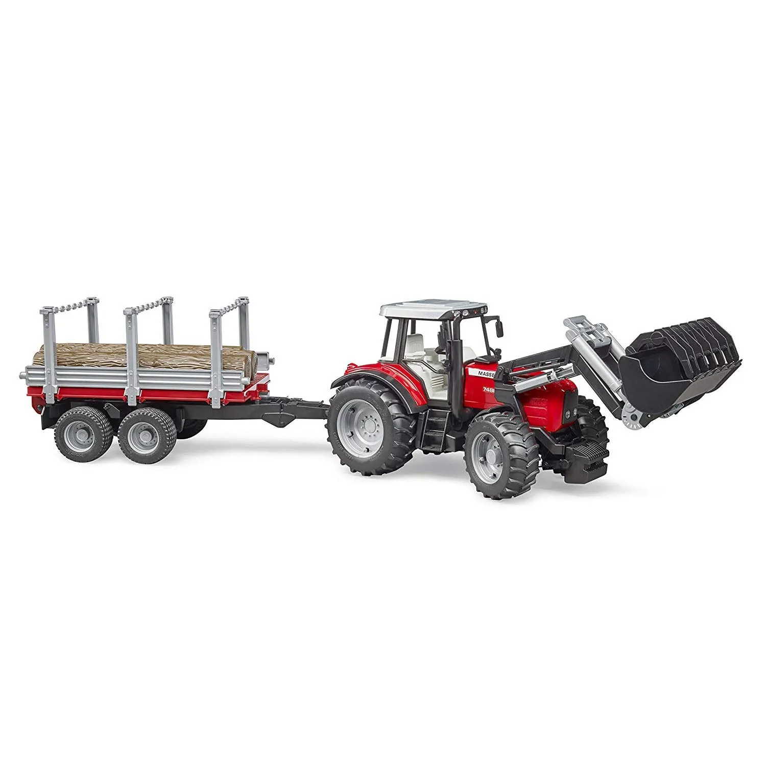 Bruder Massey Ferguson 7480 W Frontloader and Logging Trailer