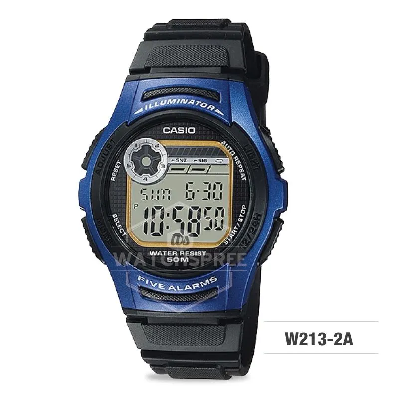 Casio Standard Digital Black Resin Strap Watch W213-2A