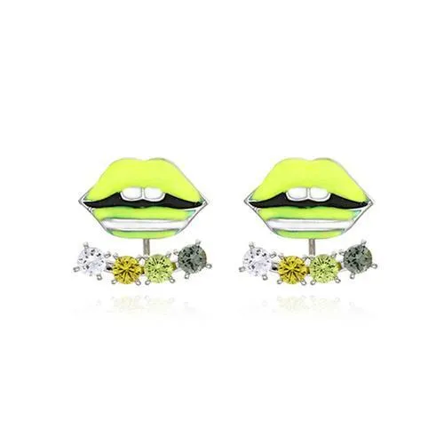 Chartreuse Color Block Jewelled Lip Earrings