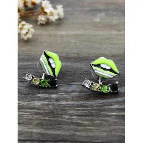 Chartreuse Color Block Jewelled Lip Earrings