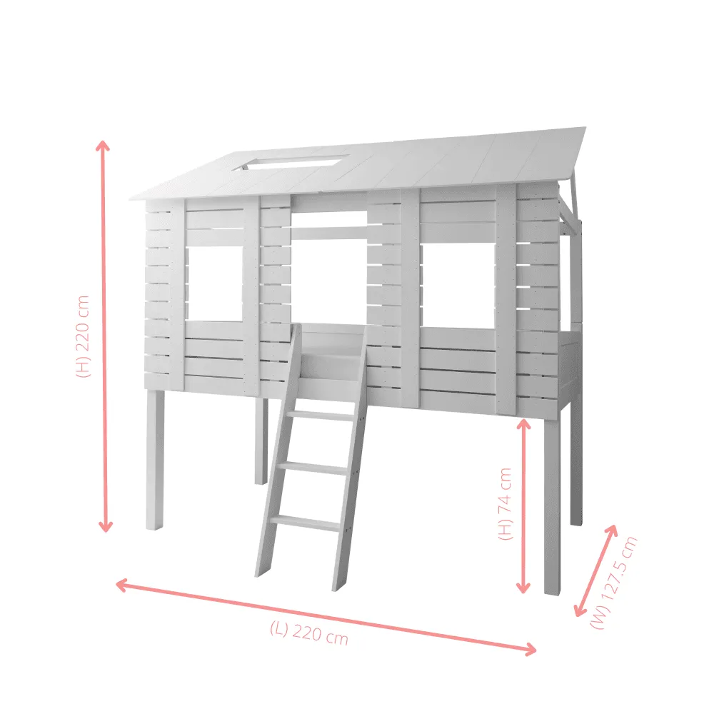 Christopher Jungle Treehouse Midsleeper Bed with Canvas Windows in Classic White