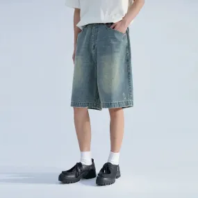 Denim Shorts With Faded Knees