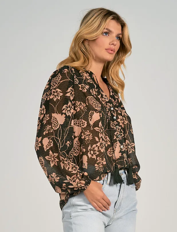 ELN Floral Chiffon Blouse