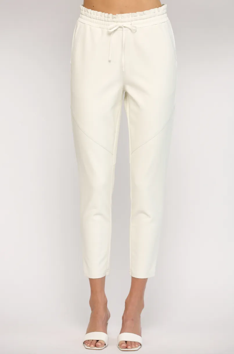 Fate Cinched Waist Leather Pant-White