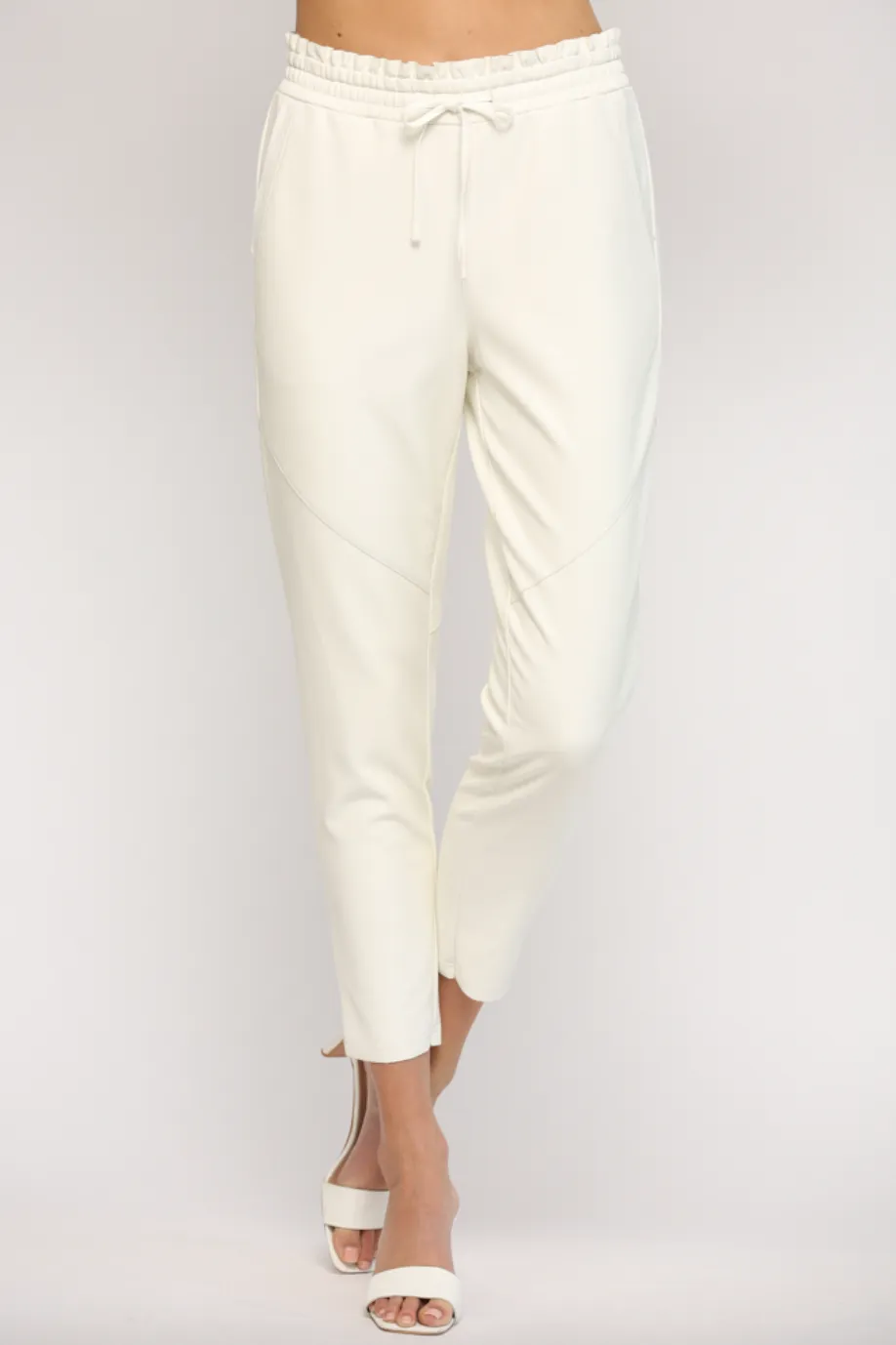 Fate Cinched Waist Leather Pant-White