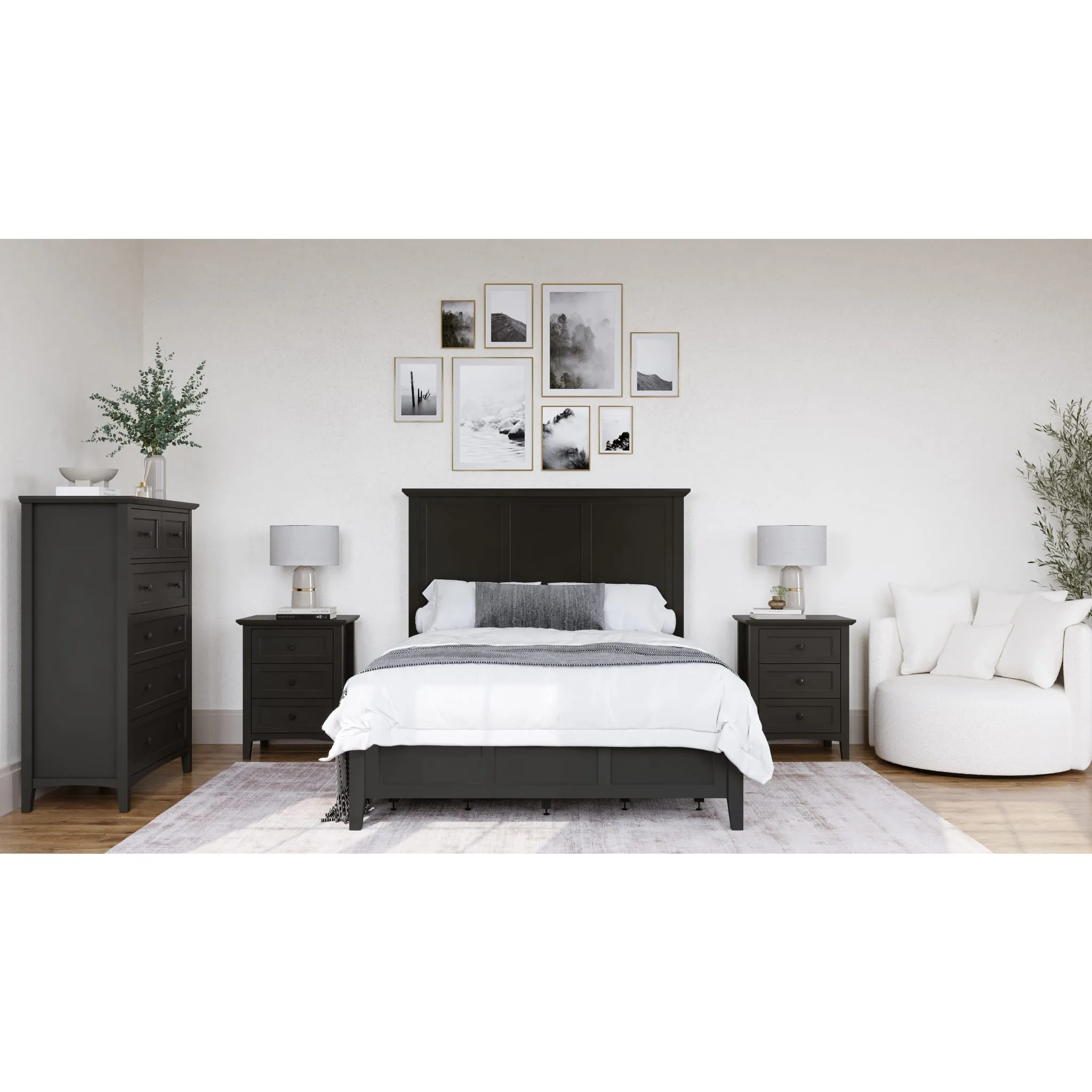 Grace Three Drawer Nightstand in Raven Black