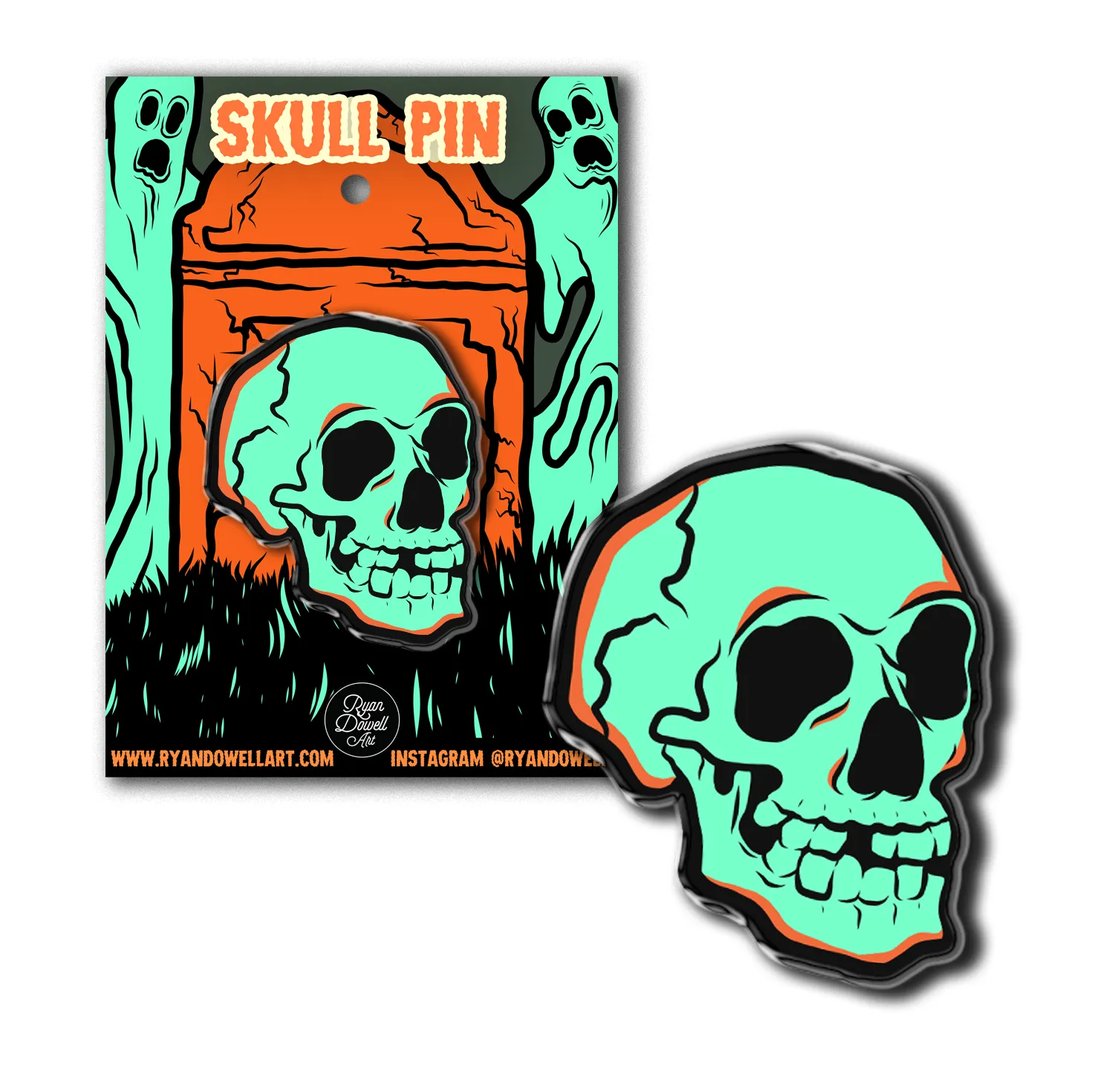 Green Graveyard Skull Halloween Lapel Pin