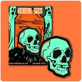 Green Graveyard Skull Halloween Lapel Pin