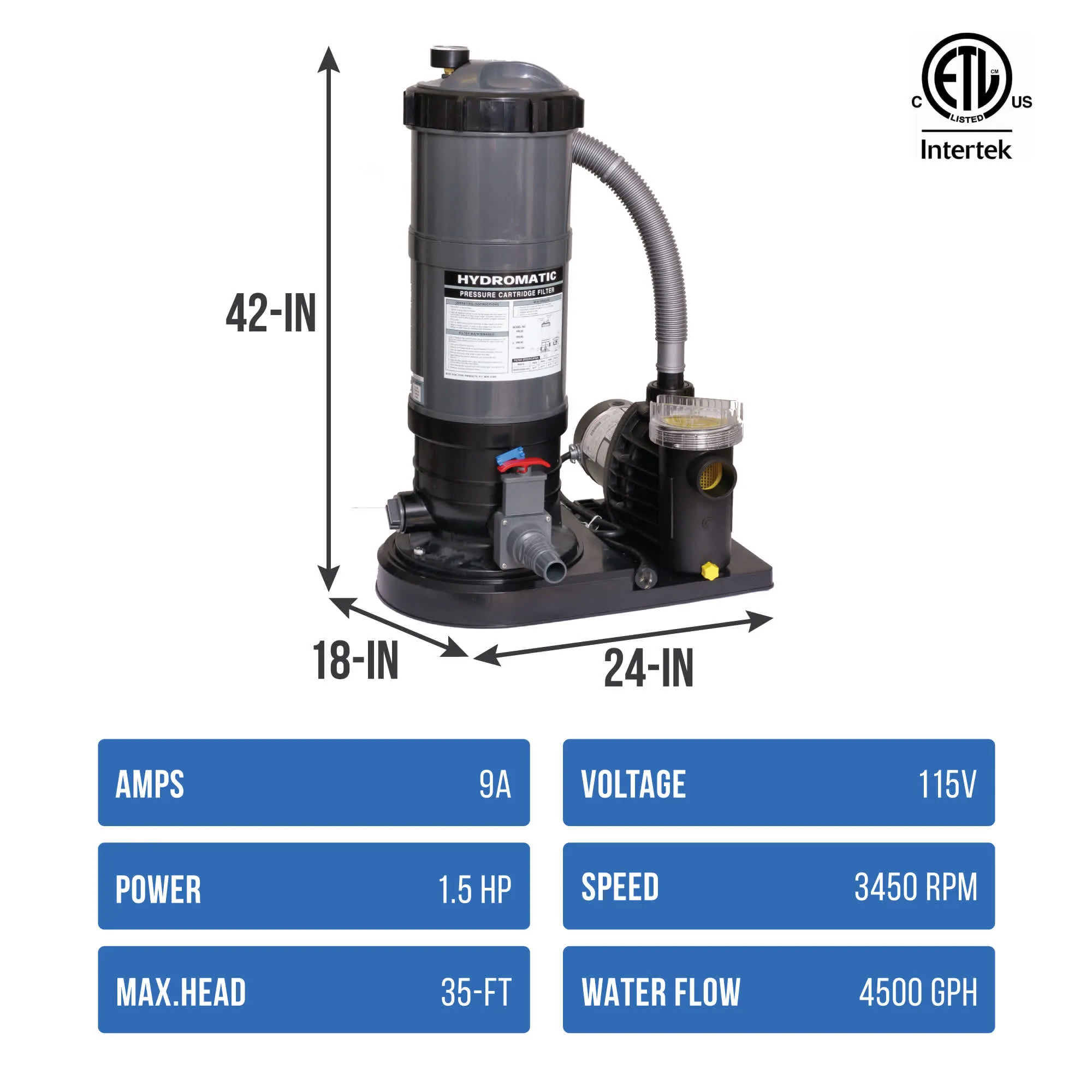 Hydromatic Cartridge Filter System for Above Ground Pools