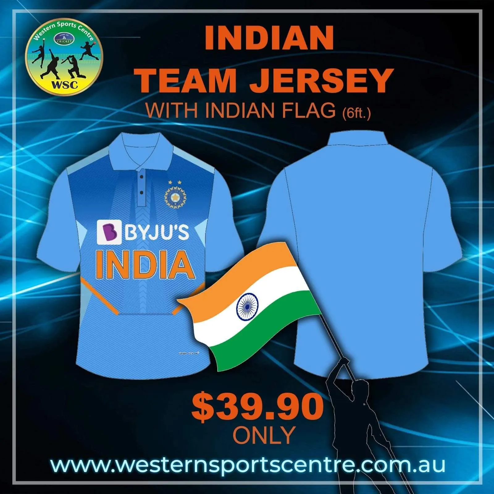 Indian Cricket Team Replica Shirt with Flag