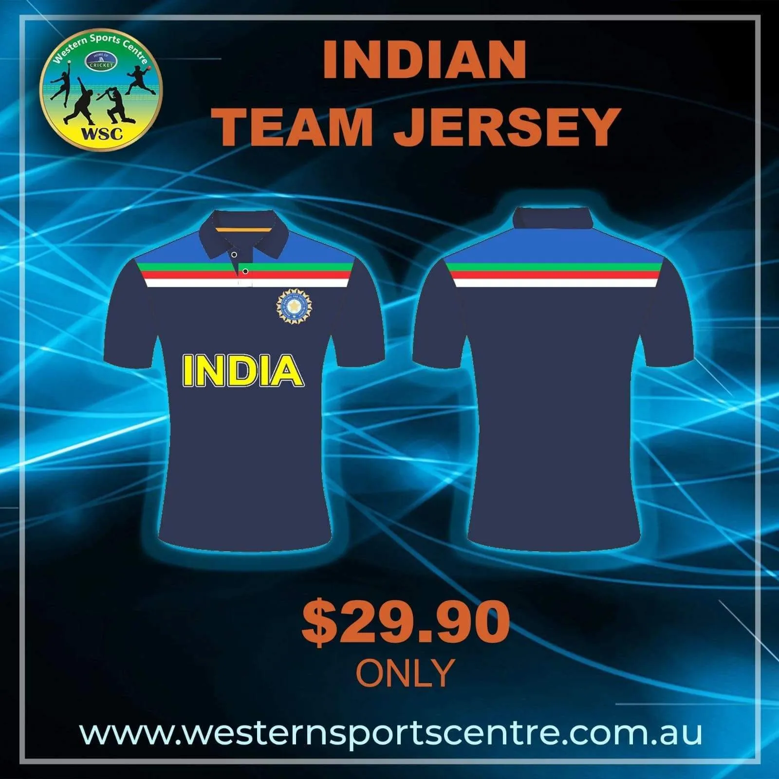 Indian Cricket Team Replica Shirt with Flag