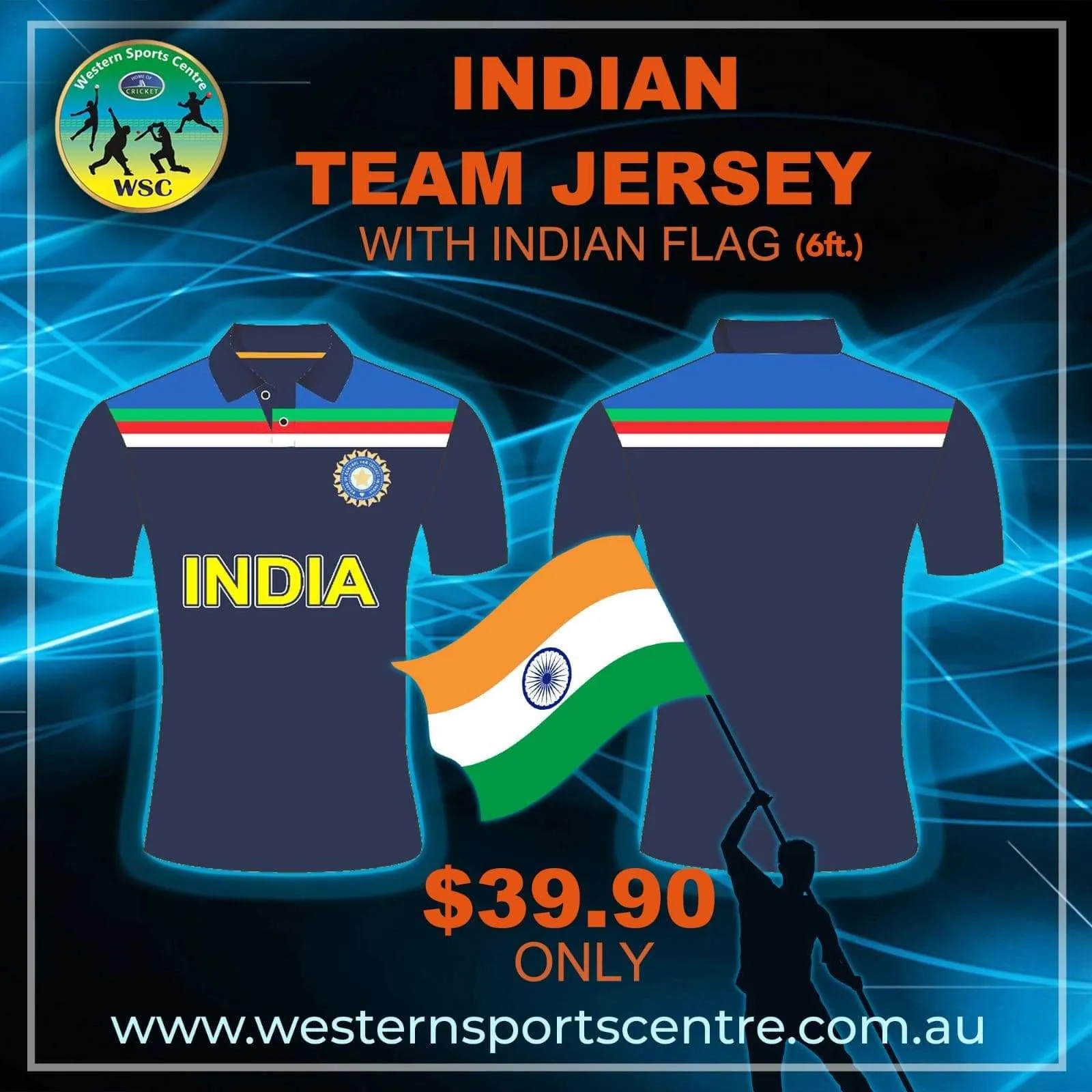 Indian Cricket Team Replica Shirt with Flag