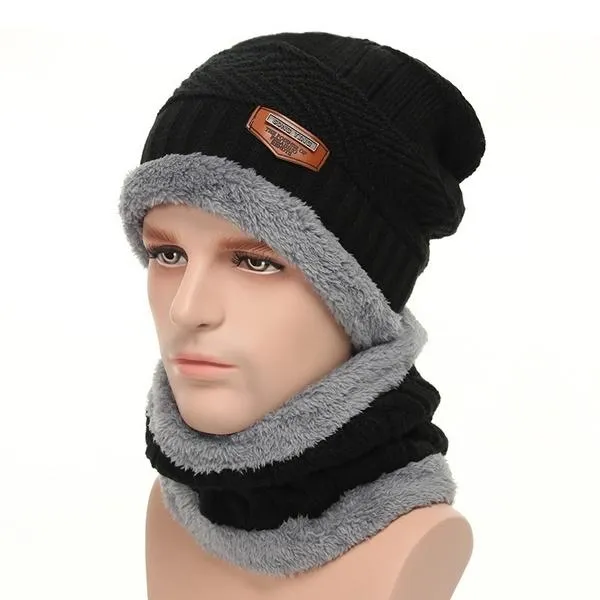 Men And Women Knitted Winter Scarf & Hat Fleece Lined Bonnet Beanies