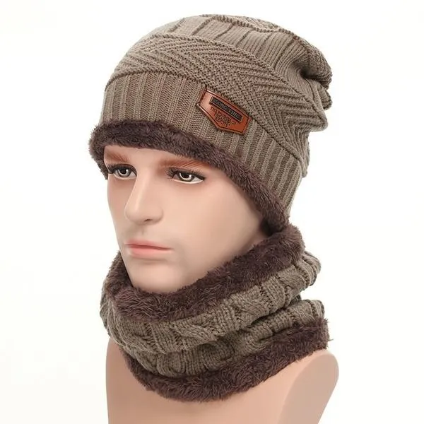 Men And Women Knitted Winter Scarf & Hat Fleece Lined Bonnet Beanies