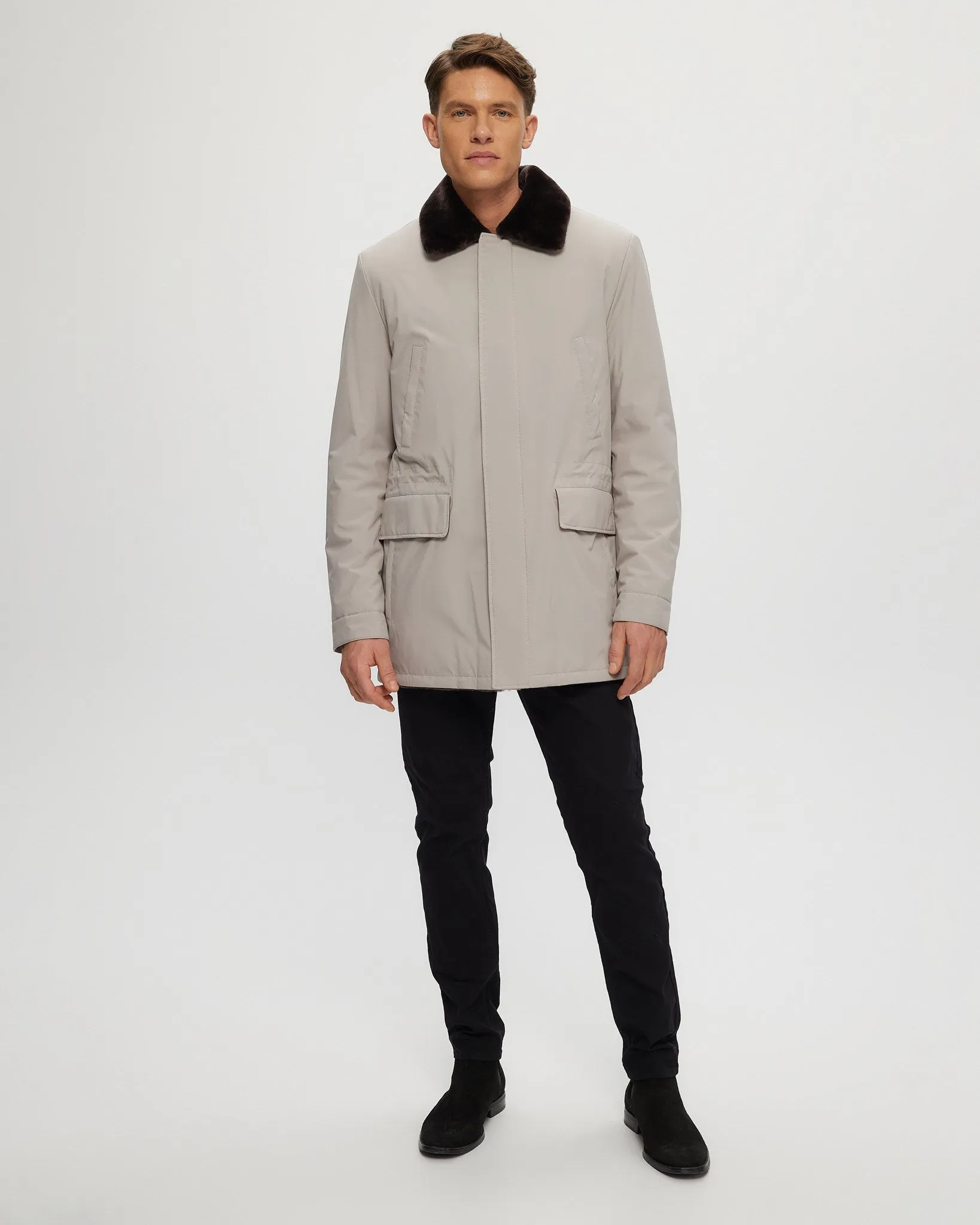 Men's Fabric Jacket with Select Shearling Lamb Lining