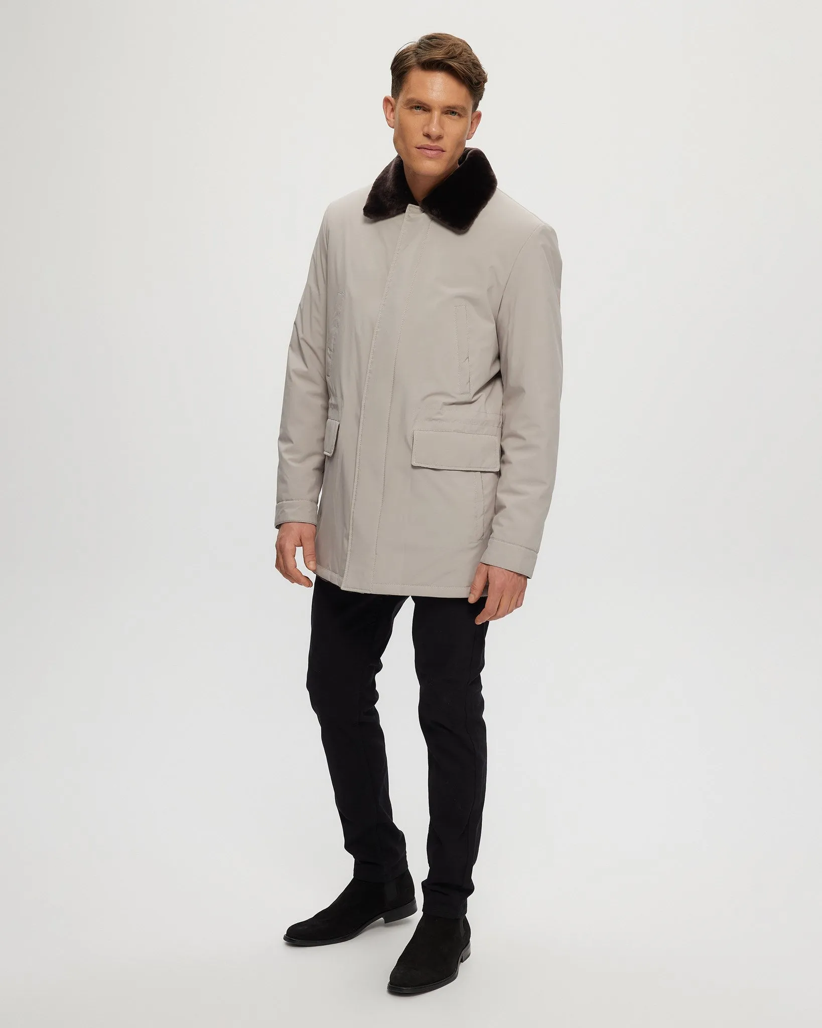 Men's Fabric Jacket with Select Shearling Lamb Lining