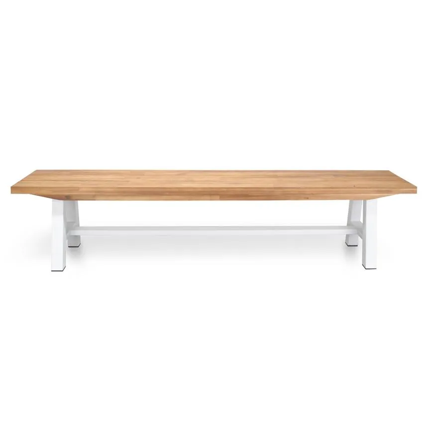 Outdoor Wooden Bench - Natural Top and White Legs