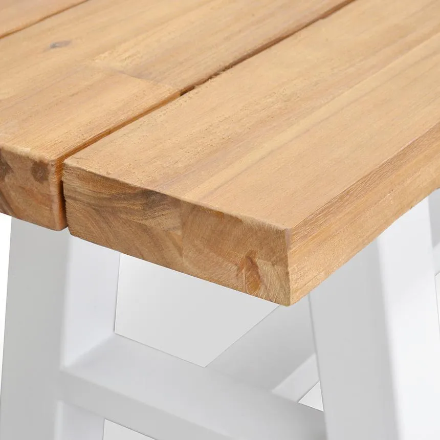 Outdoor Wooden Bench - Natural Top and White Legs