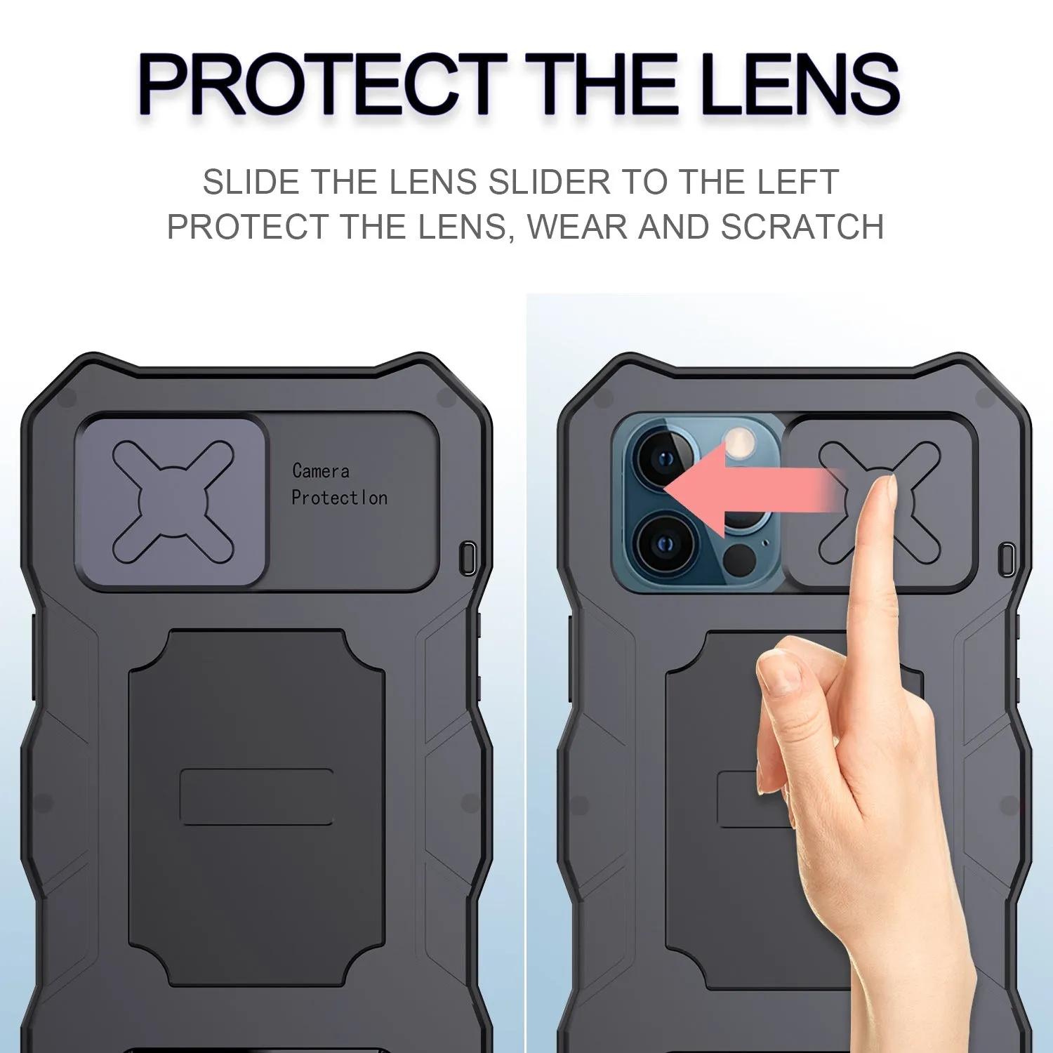 R-Just Lens Protector Kickstand IP54 Outdoor Military Heavy Duty Metal Case