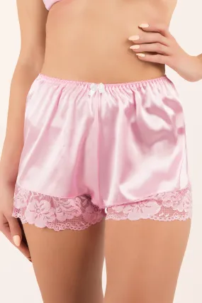 Satin Lace Shorts - Baby Pink