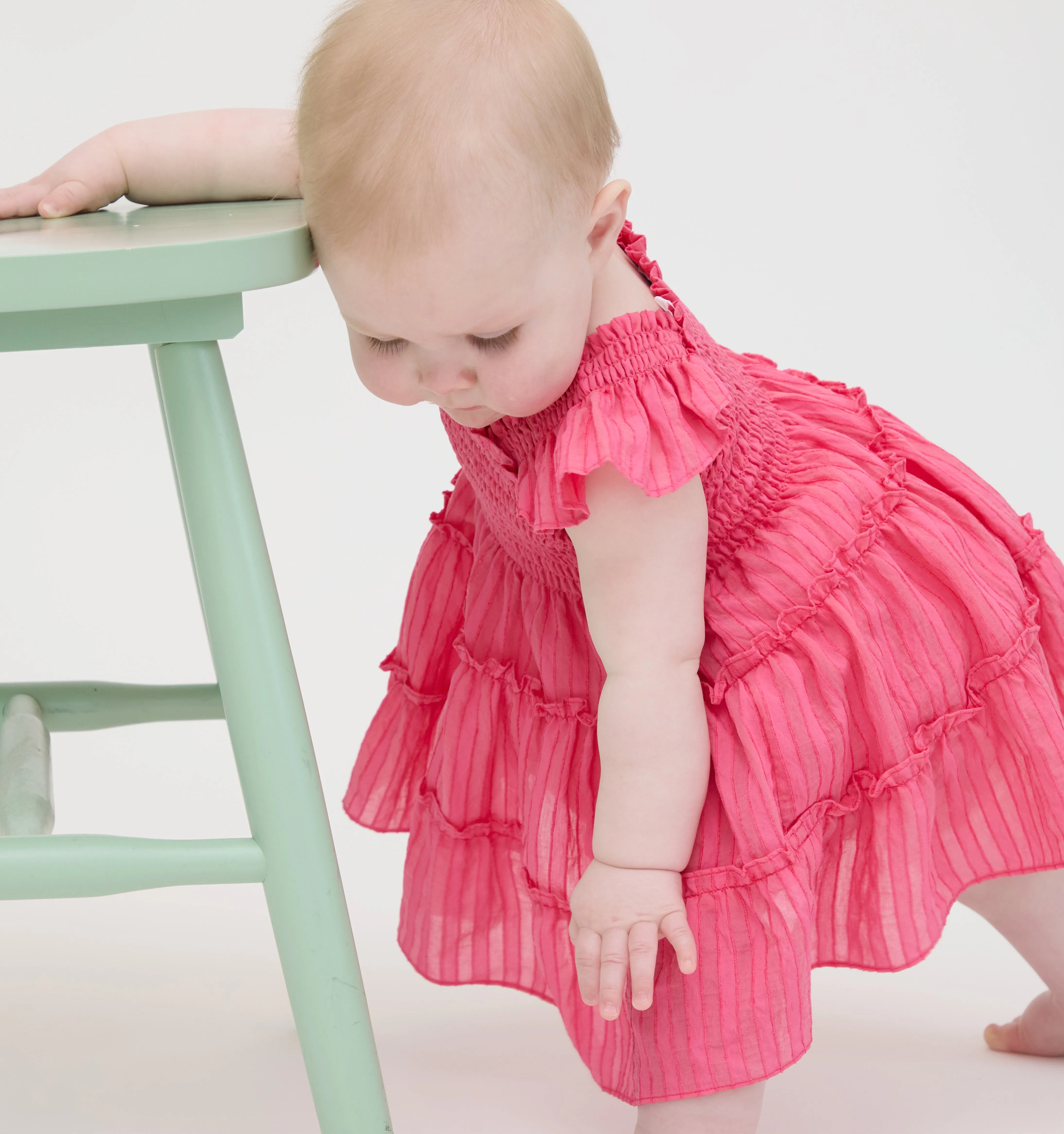 The Baby Ellie Nap Dress - Watermelon Tonal Seersucker