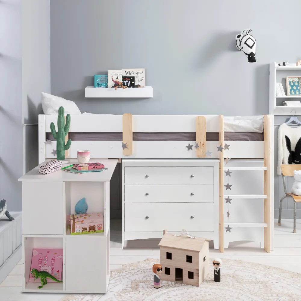 Una Sleepstation with Chest of Drawers, Cabinet & Desk in Classic White