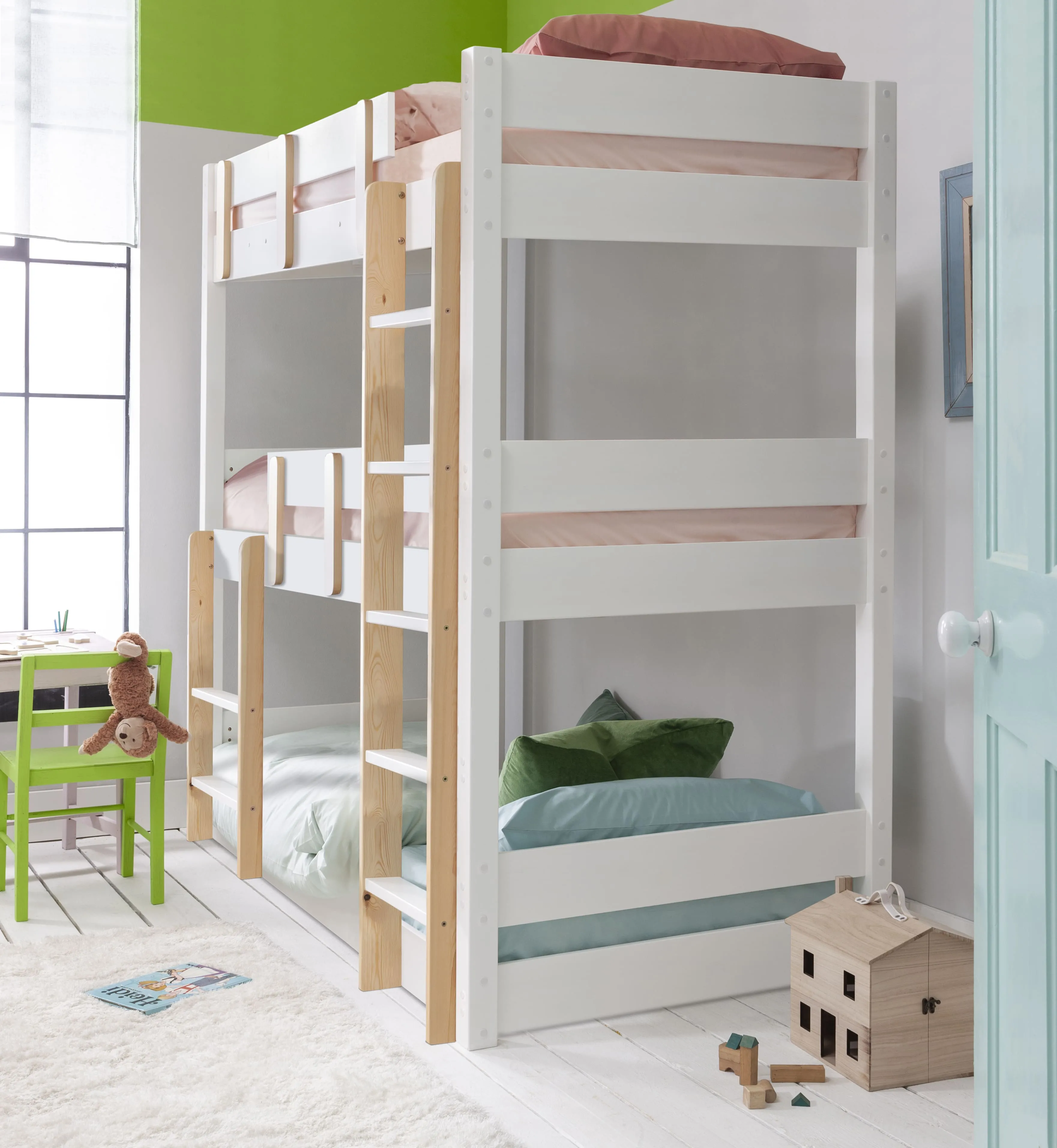 Una Triple Bunk Bed Triple Sleeper in Classic White & Pine