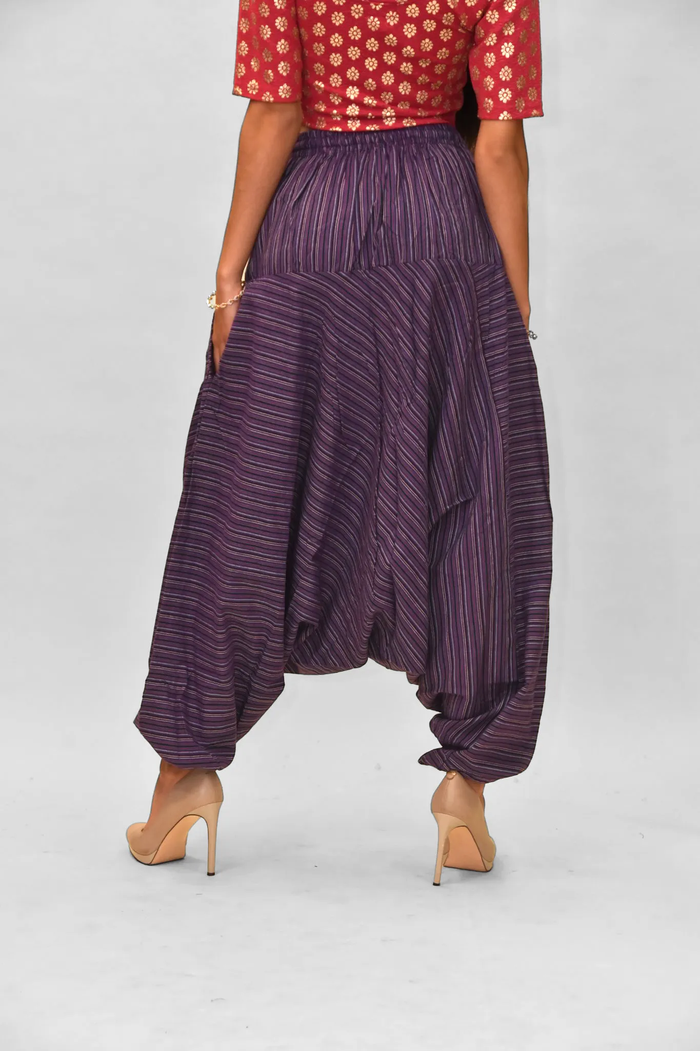 Unisex Cotton Plum Purple Striped Harem pants