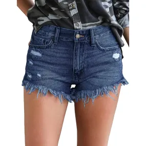 Women's Casual Denim Shorts Frayed Raw Hem Ripped Jeans Shorts