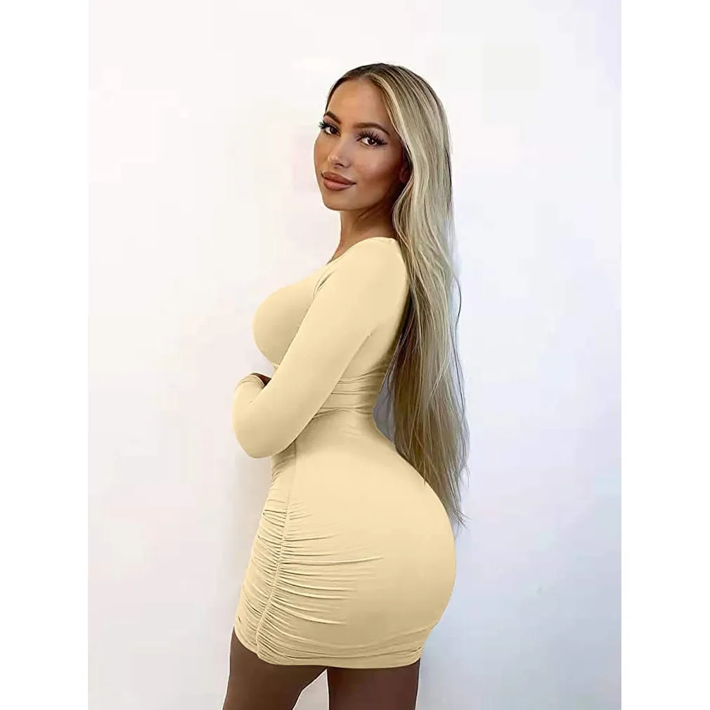 Women's Sexy Bodycon Deep V Neck Long Sleeve Cut Out Club Mini Dress