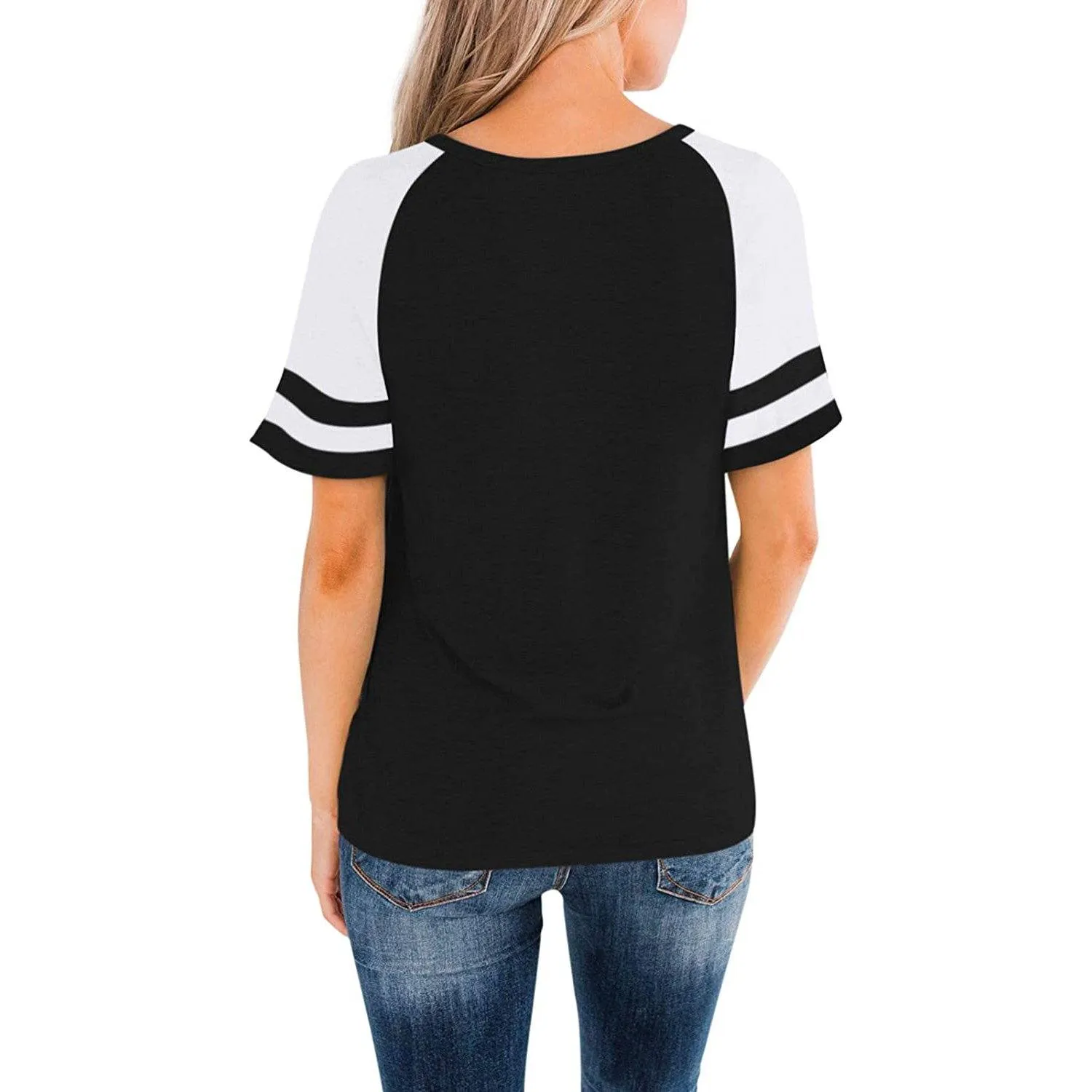 Womens Short Sleeve Shirts Crew Neck Color Block